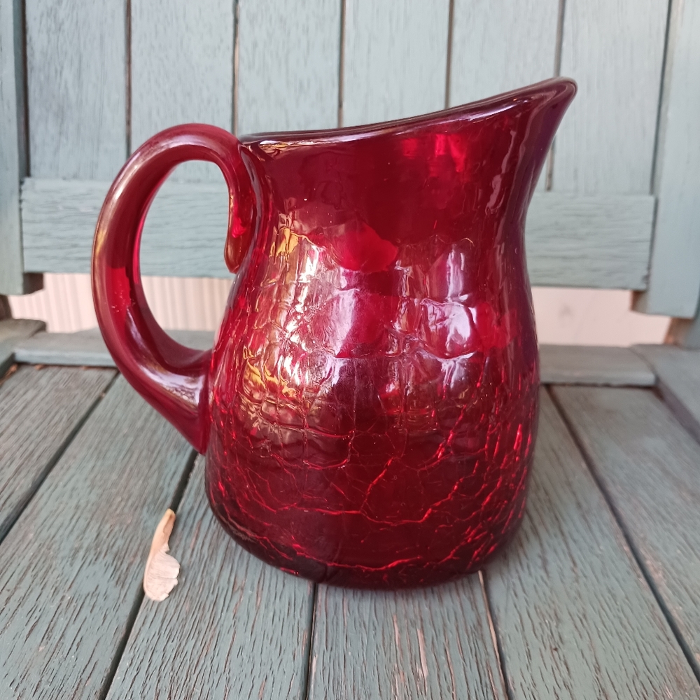 Vintage Mid Century Small Red Blenko Pitcher Vase - Picture 2 of 6